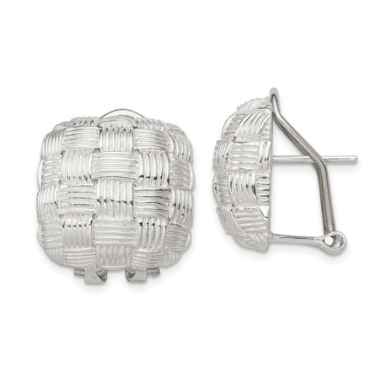QE2932 Sterling Silver Rhod-pltd Polished Woven Square Omega Back Earrings