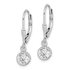 QE294 Sterling Silver Rhodium-plated Polished Round 5mm CZ Leverback Earrings