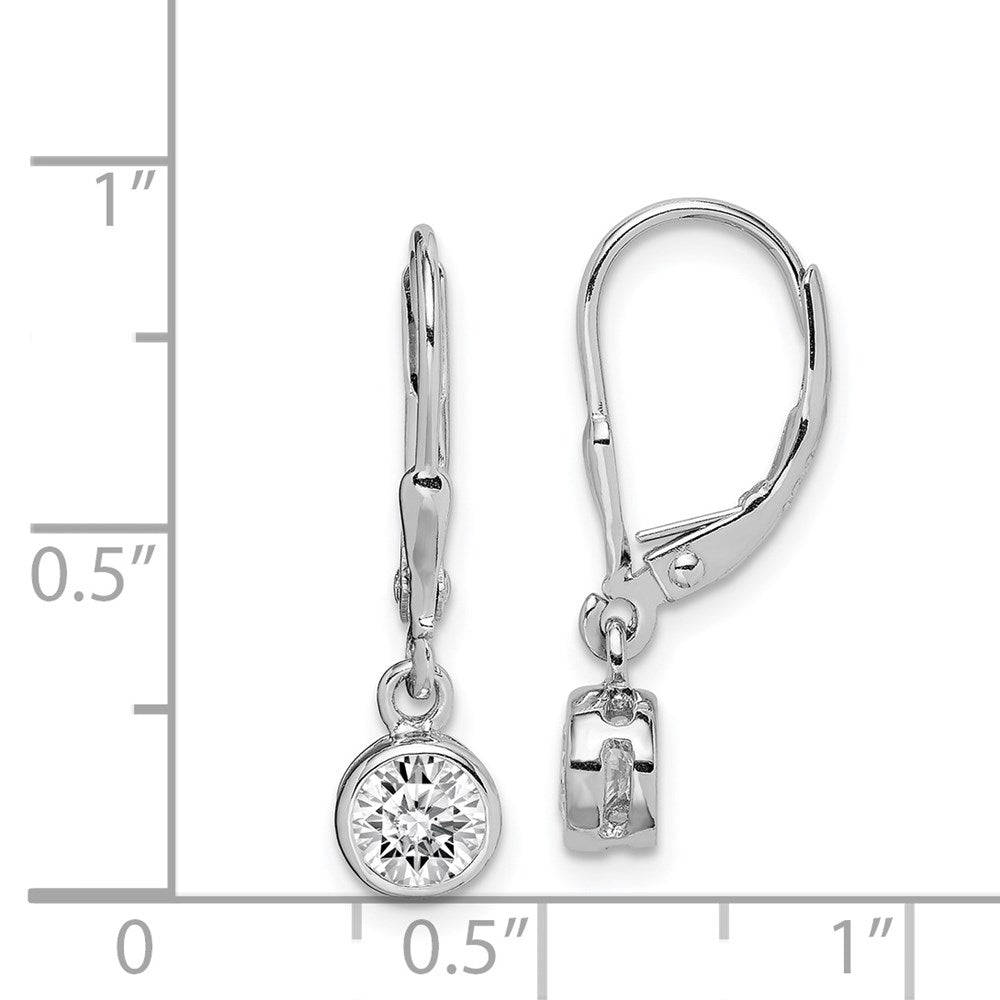QE294 Sterling Silver Rhodium-plated Polished Round 5mm CZ Leverback Earrings