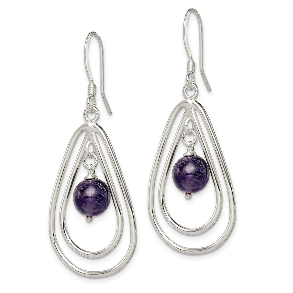 QE3043 Sterling Silver Polished Amethyst Teardrop Dangle Earrings