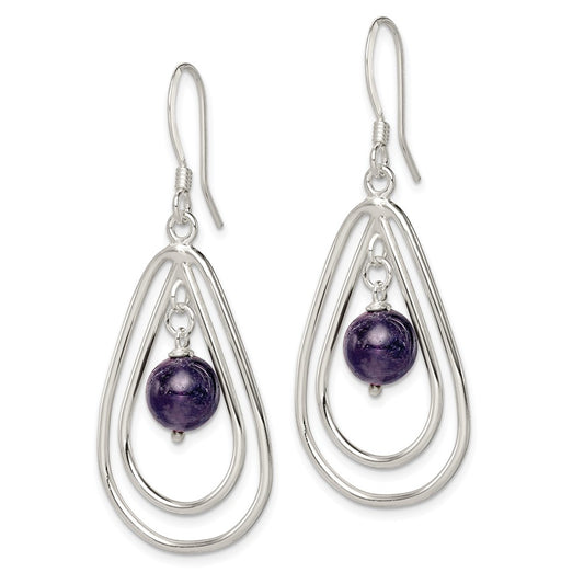 QE3043 Sterling Silver Polished Amethyst Teardrop Dangle Earrings