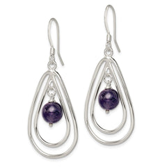 QE3043 Sterling Silver Polished Amethyst Teardrop Dangle Earrings