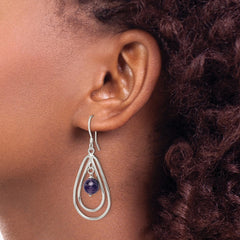 QE3043 Sterling Silver Polished Amethyst Teardrop Dangle Earrings