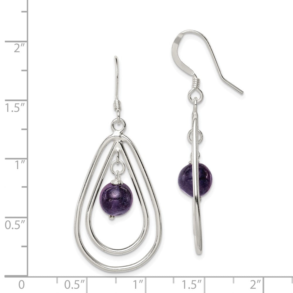 QE3043 Sterling Silver Polished Amethyst Teardrop Dangle Earrings