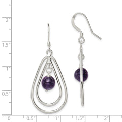 QE3043 Sterling Silver Polished Amethyst Teardrop Dangle Earrings