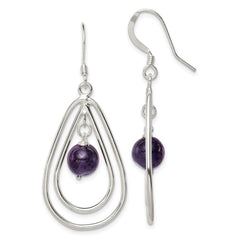 QE3043 Sterling Silver Polished Amethyst Teardrop Dangle Earrings