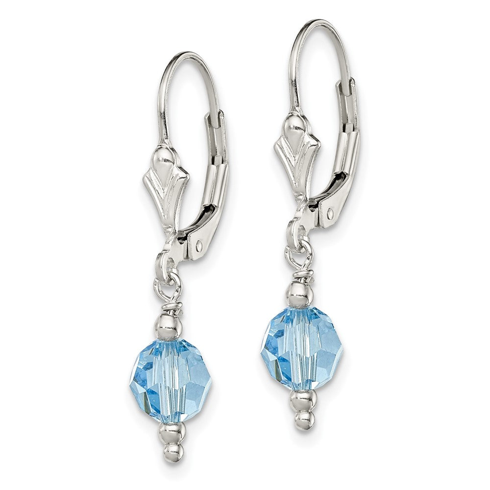 QE3057 Sterling Silver Blue Crystal Leverback Earrings