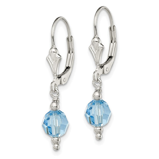 QE3057 Sterling Silver Blue Crystal Leverback Earrings