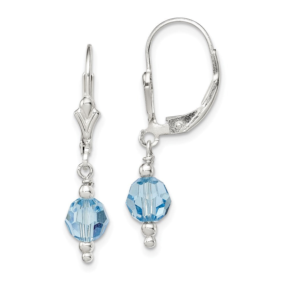QE3057 Sterling Silver Blue Crystal Leverback Earrings