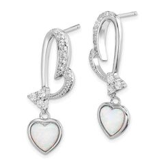 QE3135 Sterling Silver Rhodium plated Created Opal and CZ Heart Earrings