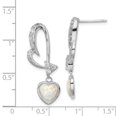 QE3135 Sterling Silver Rhodium plated Created Opal and CZ Heart Earrings