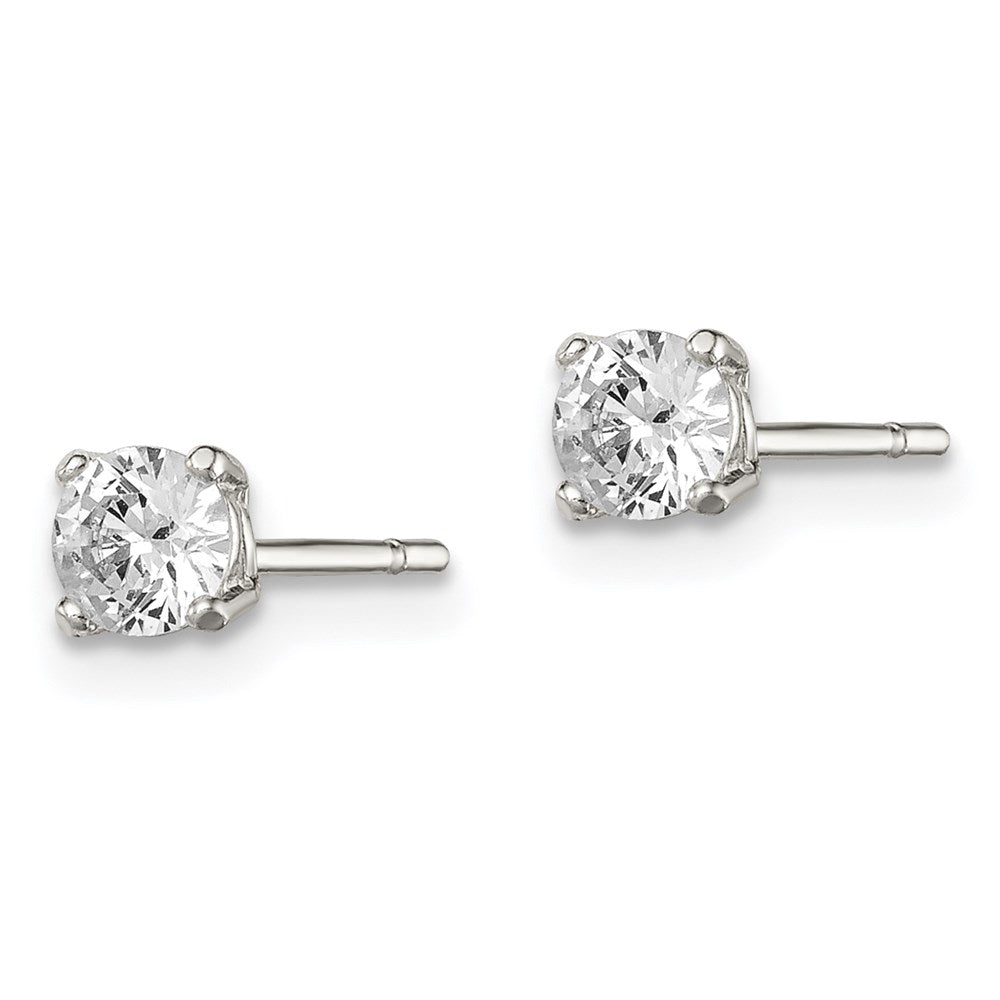 QE3144 Sterling Silver 4mm Round Basket Set CZ Stud Earrings
