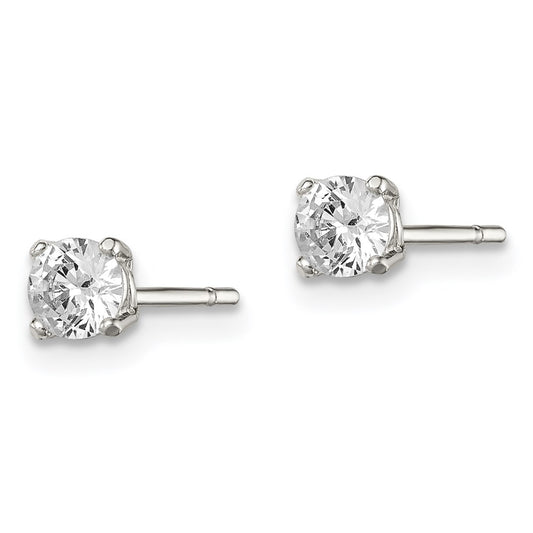 QE3144 Sterling Silver 4mm Round Basket Set CZ Stud Earrings