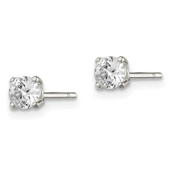 QE3144 Sterling Silver 4mm Round Basket Set CZ Stud Earrings
