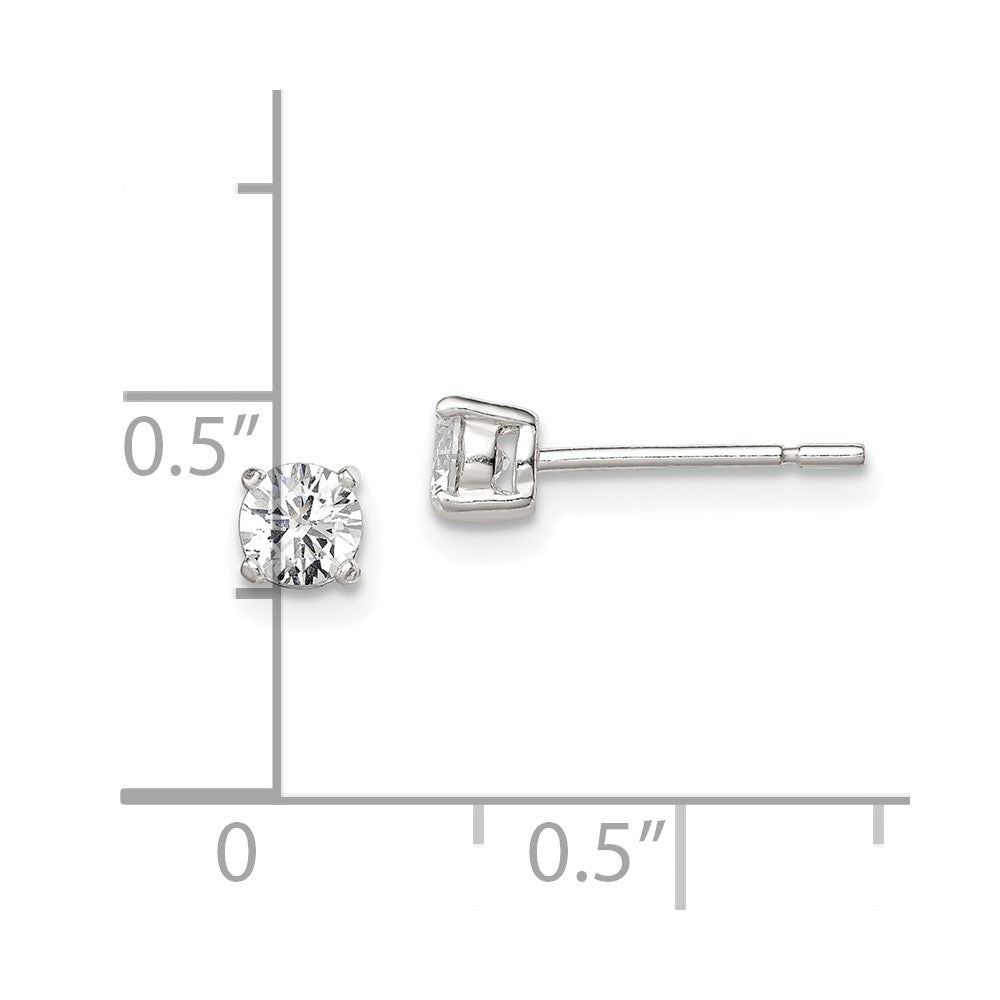 QE3144 Sterling Silver 4mm Round Basket Set CZ Stud Earrings