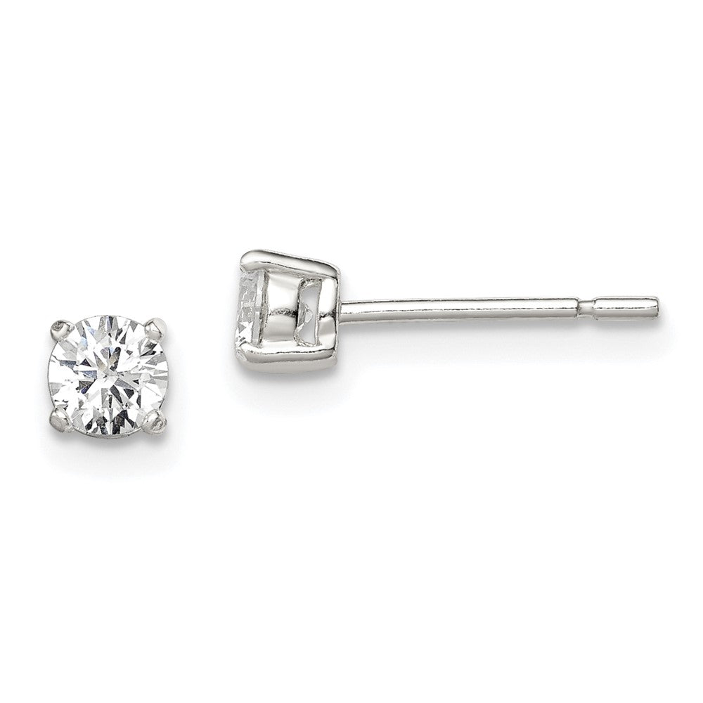 QE3144 Sterling Silver 4mm Round Basket Set CZ Stud Earrings