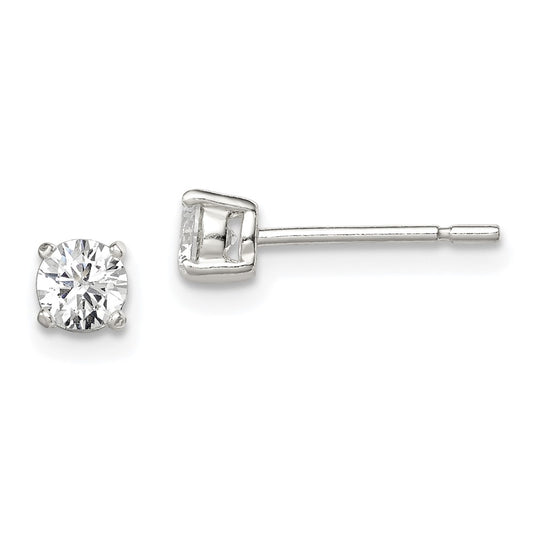 QE3144 Sterling Silver 4mm Round Basket Set CZ Stud Earrings