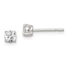 QE3144 Sterling Silver 4mm Round Basket Set CZ Stud Earrings