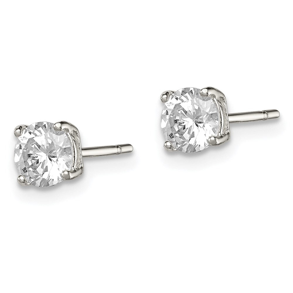 QE3145 Sterling Silver 5mm Round Basket Set CZ Stud Earrings