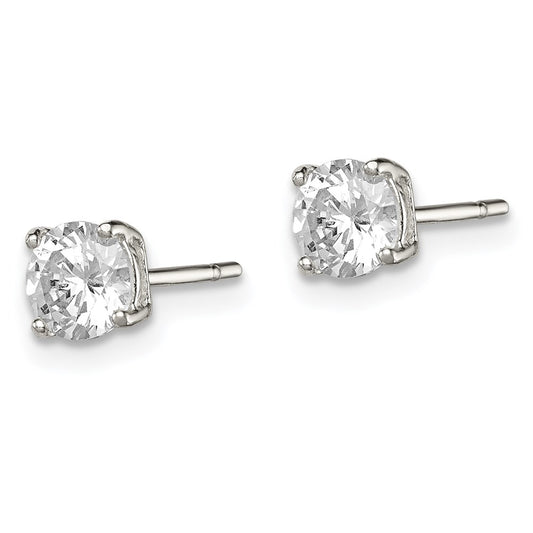 QE3145 Sterling Silver 5mm Round Basket Set CZ Stud Earrings