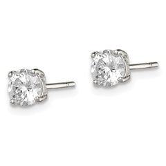 QE3145 Sterling Silver 5mm Round Basket Set CZ Stud Earrings