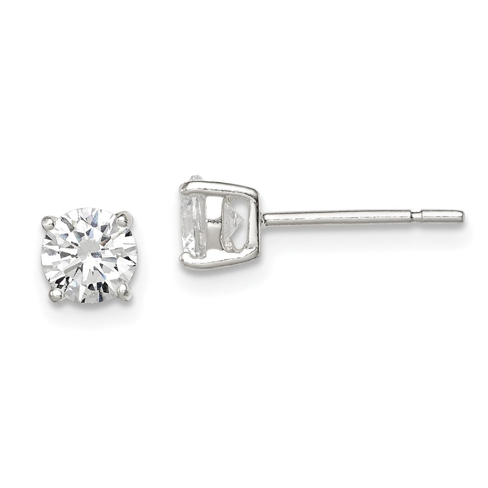 QE3145 Sterling Silver 5mm Round Basket Set CZ Stud Earrings