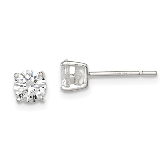 QE3145 Sterling Silver 5mm Round Basket Set CZ Stud Earrings