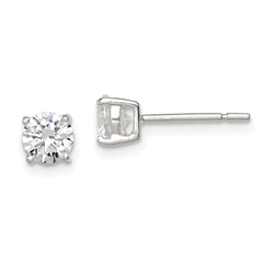 QE3145 Sterling Silver 5mm Round Basket Set CZ Stud Earrings