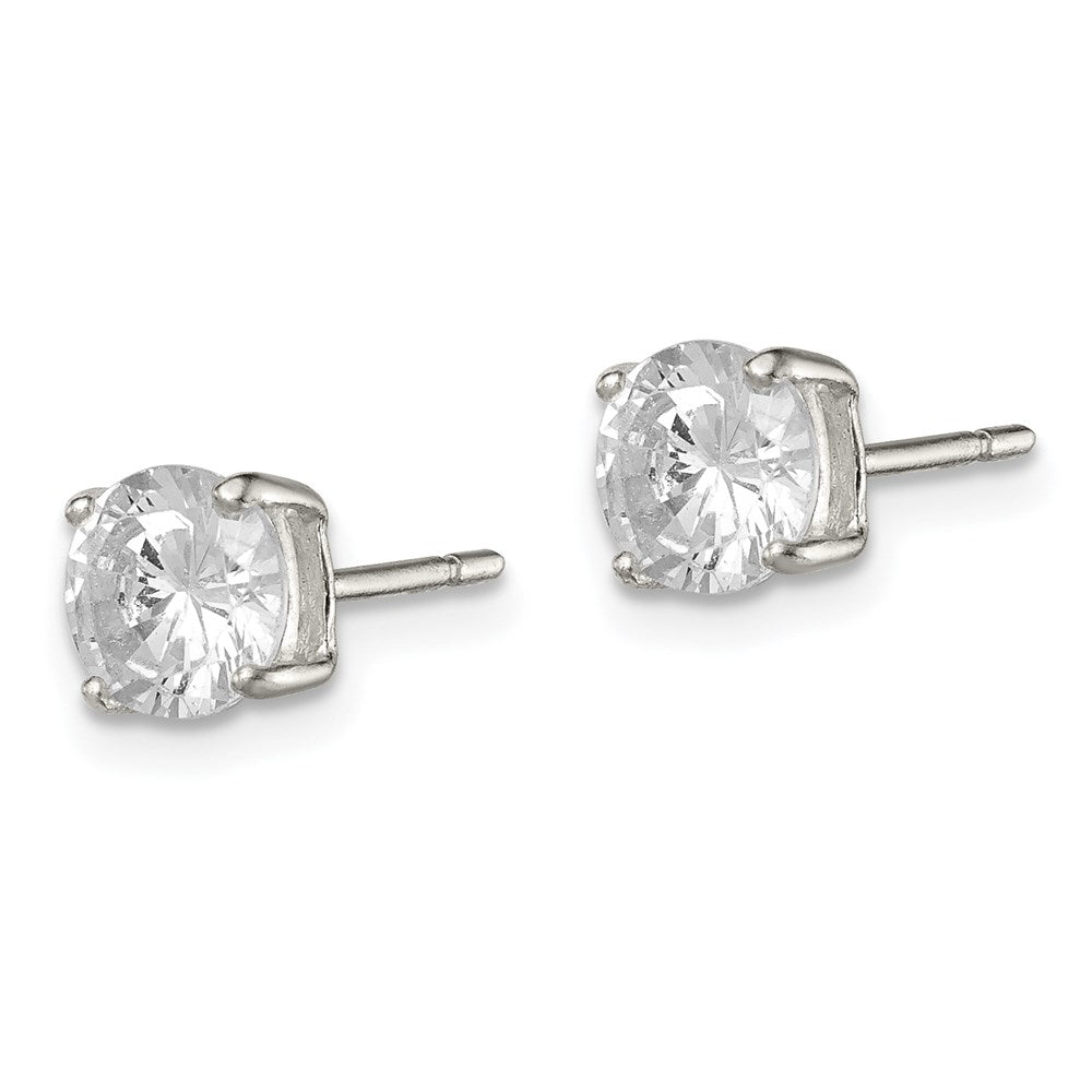 QE3146 Sterling Silver 6mm Round Basket Set CZ Stud Earrings