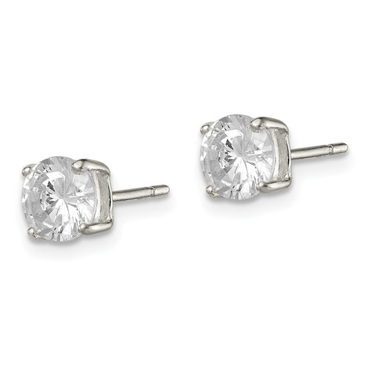 QE3146 Sterling Silver 6mm Round Basket Set CZ Stud Earrings