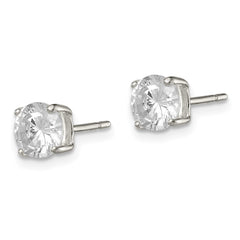 QE3146 Sterling Silver 6mm Round Basket Set CZ Stud Earrings