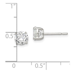 QE3146 Sterling Silver 6mm Round Basket Set CZ Stud Earrings