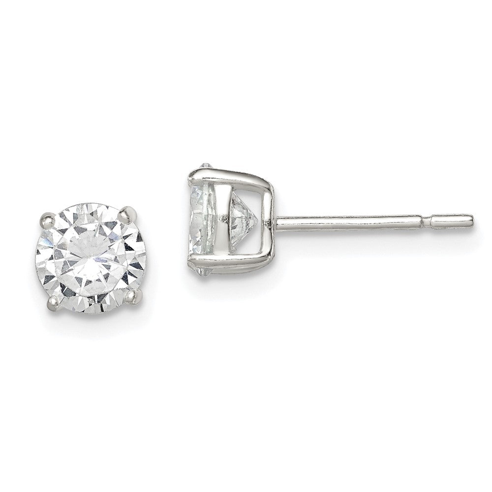 QE3146 Sterling Silver 6mm Round Basket Set CZ Stud Earrings