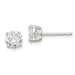 QE3146 Sterling Silver 6mm Round Basket Set CZ Stud Earrings
