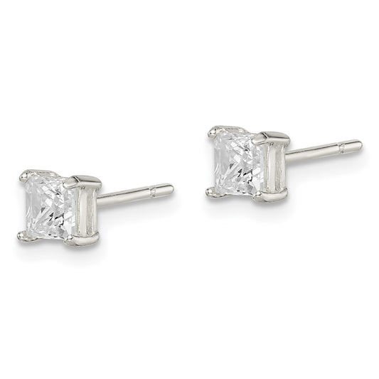 QE3151 Sterling Silver 4mm Princess Basket Set CZ Stud Earrings
