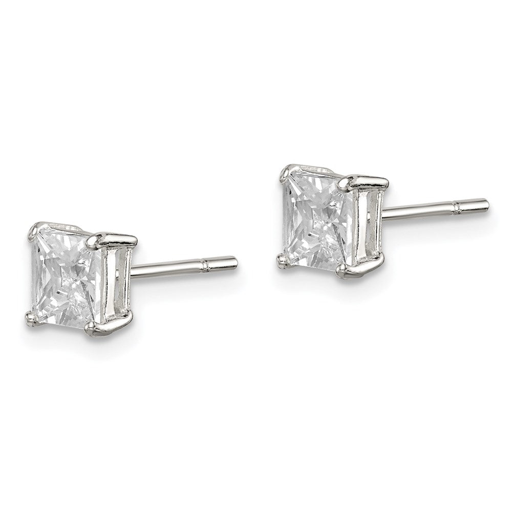 QE3152 Sterling Silver 5mm Princess Basket Set CZ Stud Earrings