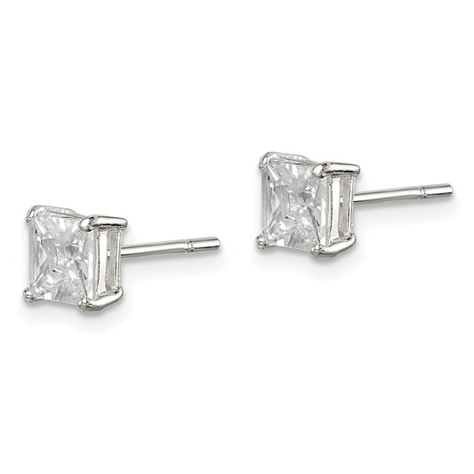 QE3152 Sterling Silver 5mm Princess Basket Set CZ Stud Earrings
