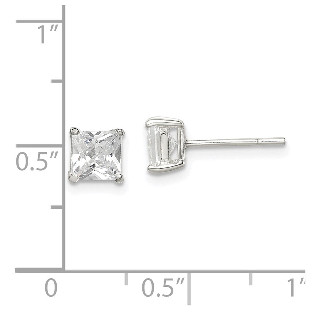 QE3152 Sterling Silver 5mm Princess Basket Set CZ Stud Earrings