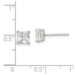 QE3152 Sterling Silver 5mm Princess Basket Set CZ Stud Earrings