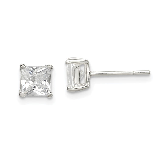 QE3152 Sterling Silver 5mm Princess Basket Set CZ Stud Earrings