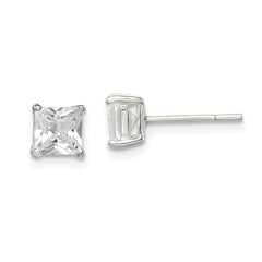 QE3152 Sterling Silver 5mm Princess Basket Set CZ Stud Earrings