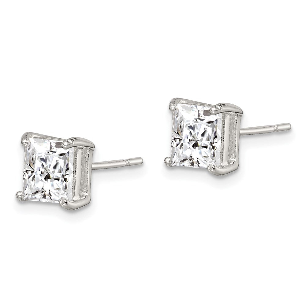 QE3153 Sterling Silver 6mm Princess Basket Set CZ Stud Earrings