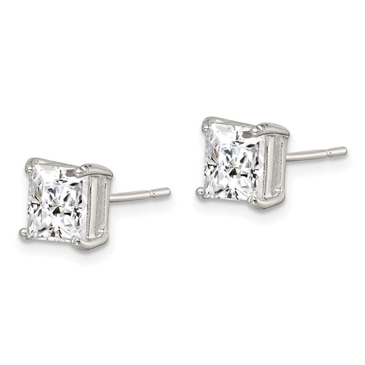 QE3153 Sterling Silver 6mm Princess Basket Set CZ Stud Earrings