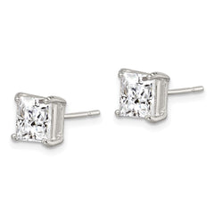 QE3153 Sterling Silver 6mm Princess Basket Set CZ Stud Earrings