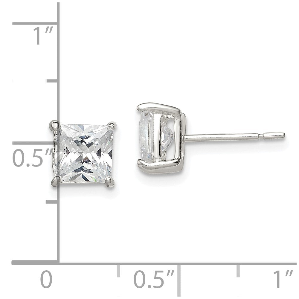 QE3153 Sterling Silver 6mm Princess Basket Set CZ Stud Earrings
