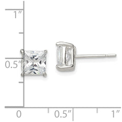 QE3153 Sterling Silver 6mm Princess Basket Set CZ Stud Earrings