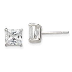 QE3153 Sterling Silver 6mm Princess Basket Set CZ Stud Earrings