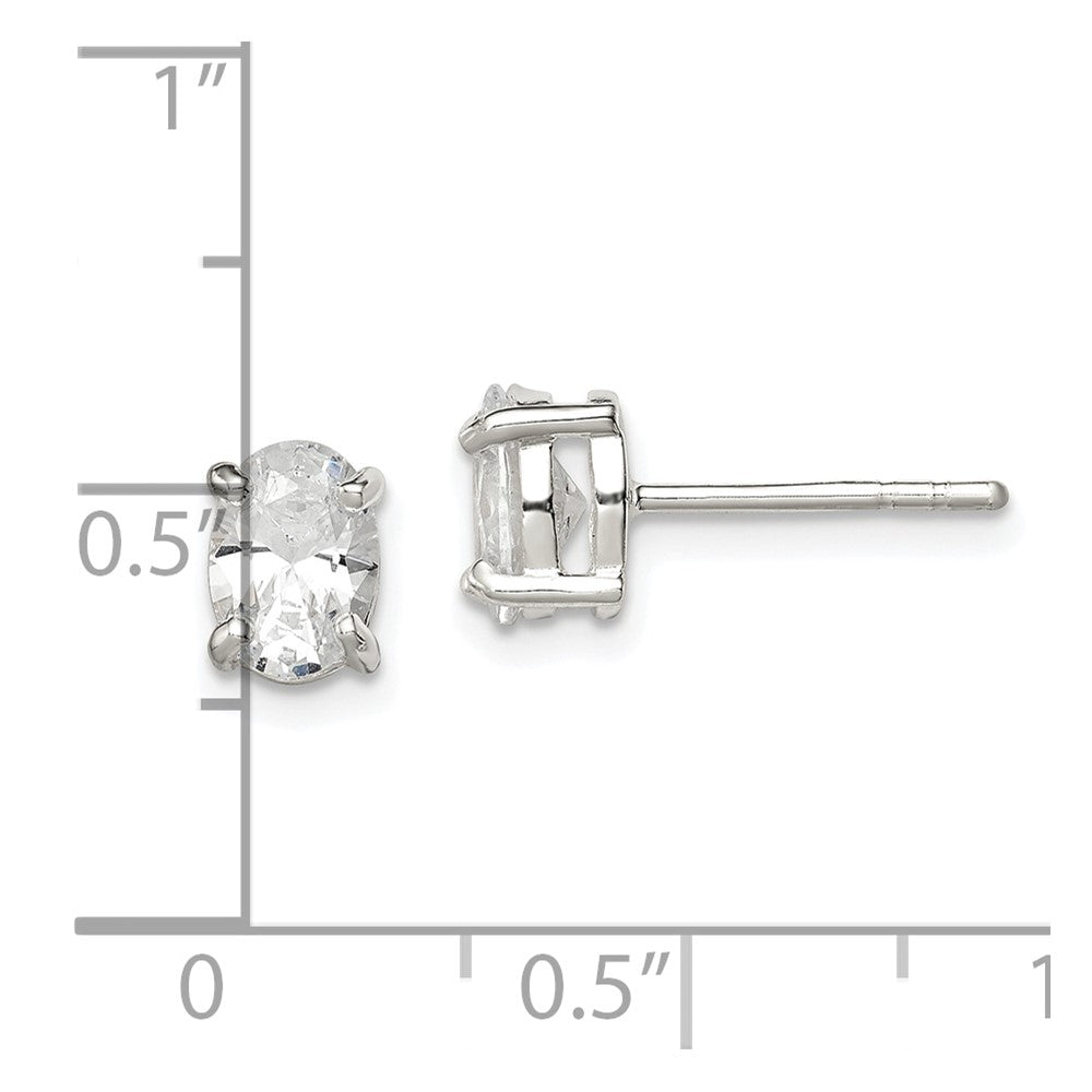 QE3163 Sterling Silver Polished 5x7mm Oval Basket Set CZ Stud Earrings