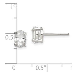QE3163 Sterling Silver Polished 5x7mm Oval Basket Set CZ Stud Earrings