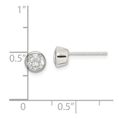 QE3174 Sterling Silver Polished 5mm Round CZ Bezel Set Stud Earrings